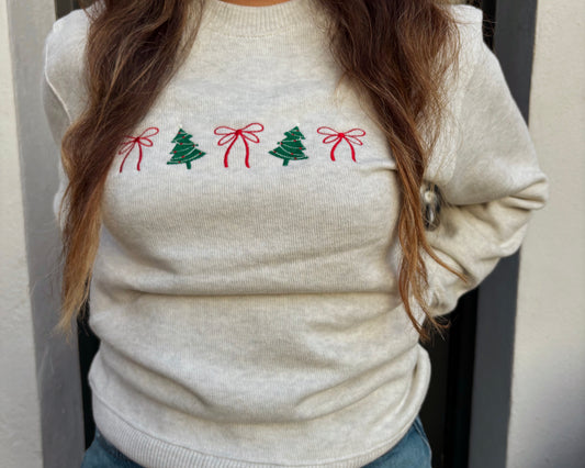 Coquette Bows and Christmas Trees Crewneck Sweatshirt