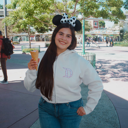 "D" Embroidered Polka Dot Cropped Sweater