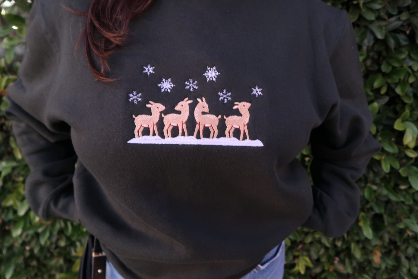 Embroidered Reindeer Crewneck Sweatshirt