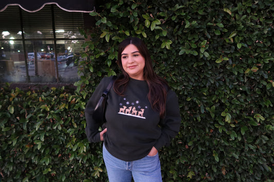 Embroidered Reindeer Crewneck Sweatshirt